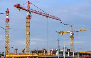 Various Construction Cranes Operating